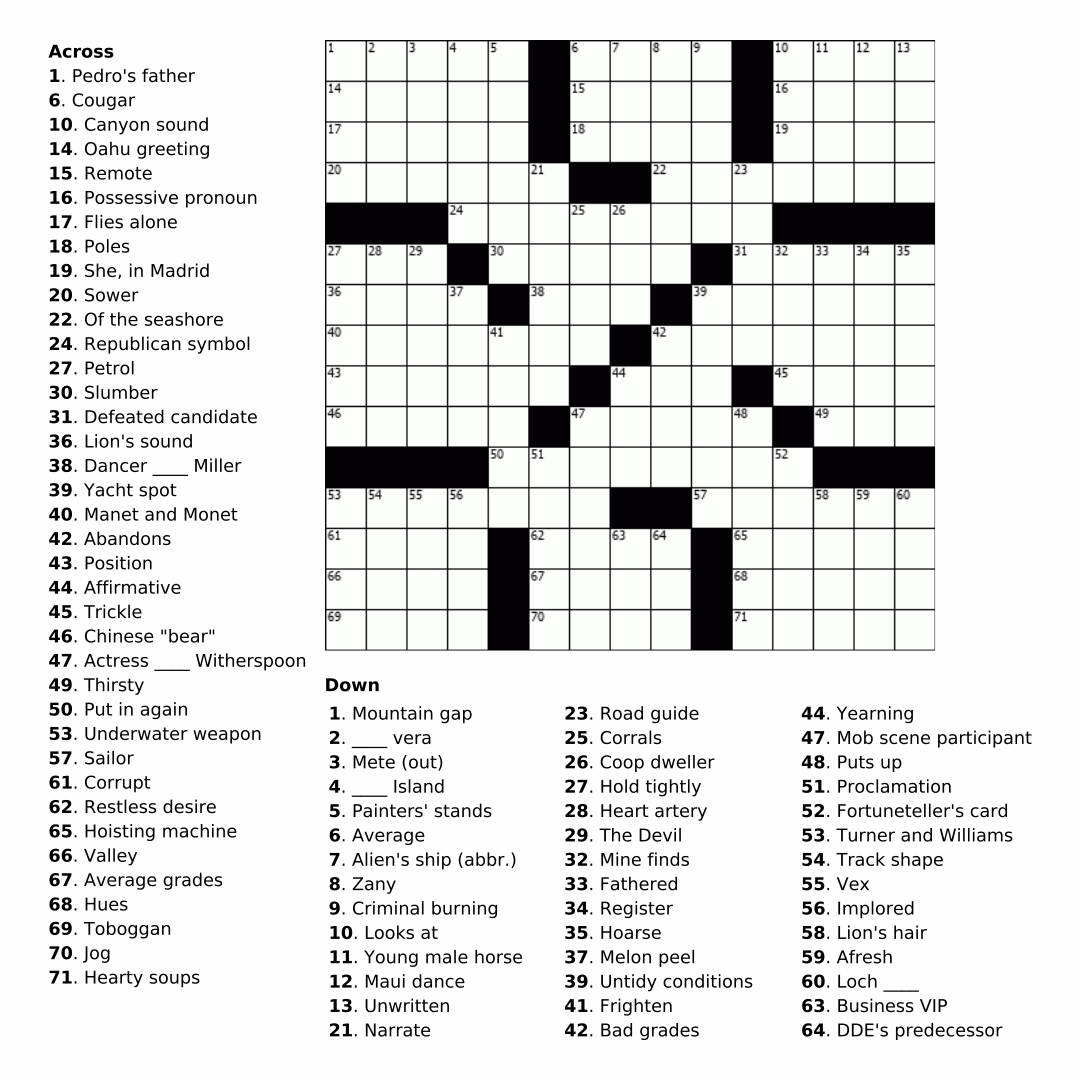 10 Best Printable Crosswords For Adults Printablee