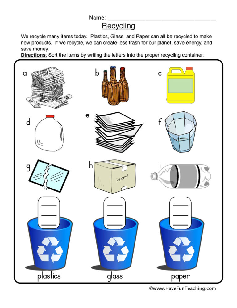 30 Recycling Worksheet For Kids Free Worksheet Spreadsheet | Rossy ...