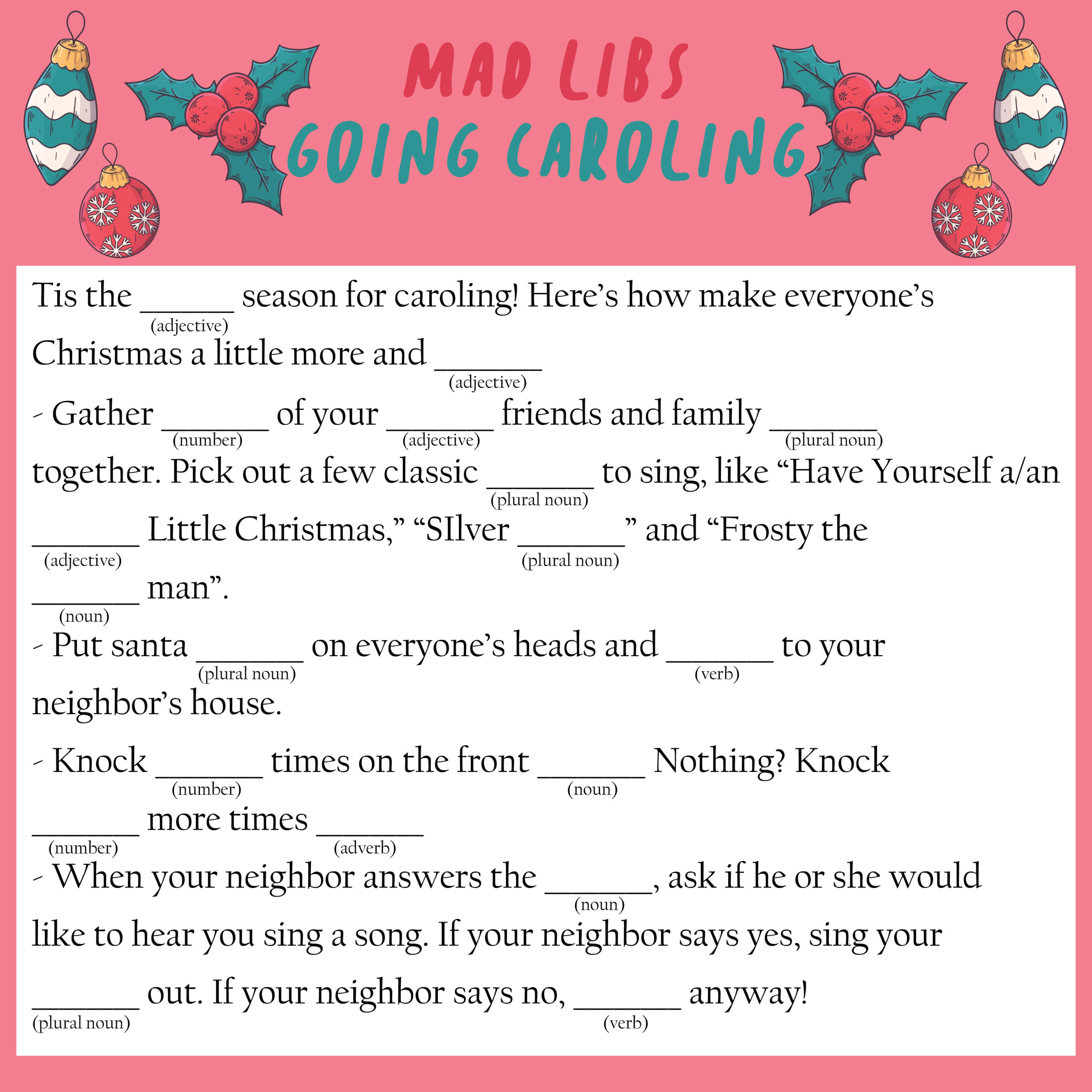 5 Best Free Christmas Mad Libs Printables Printablee