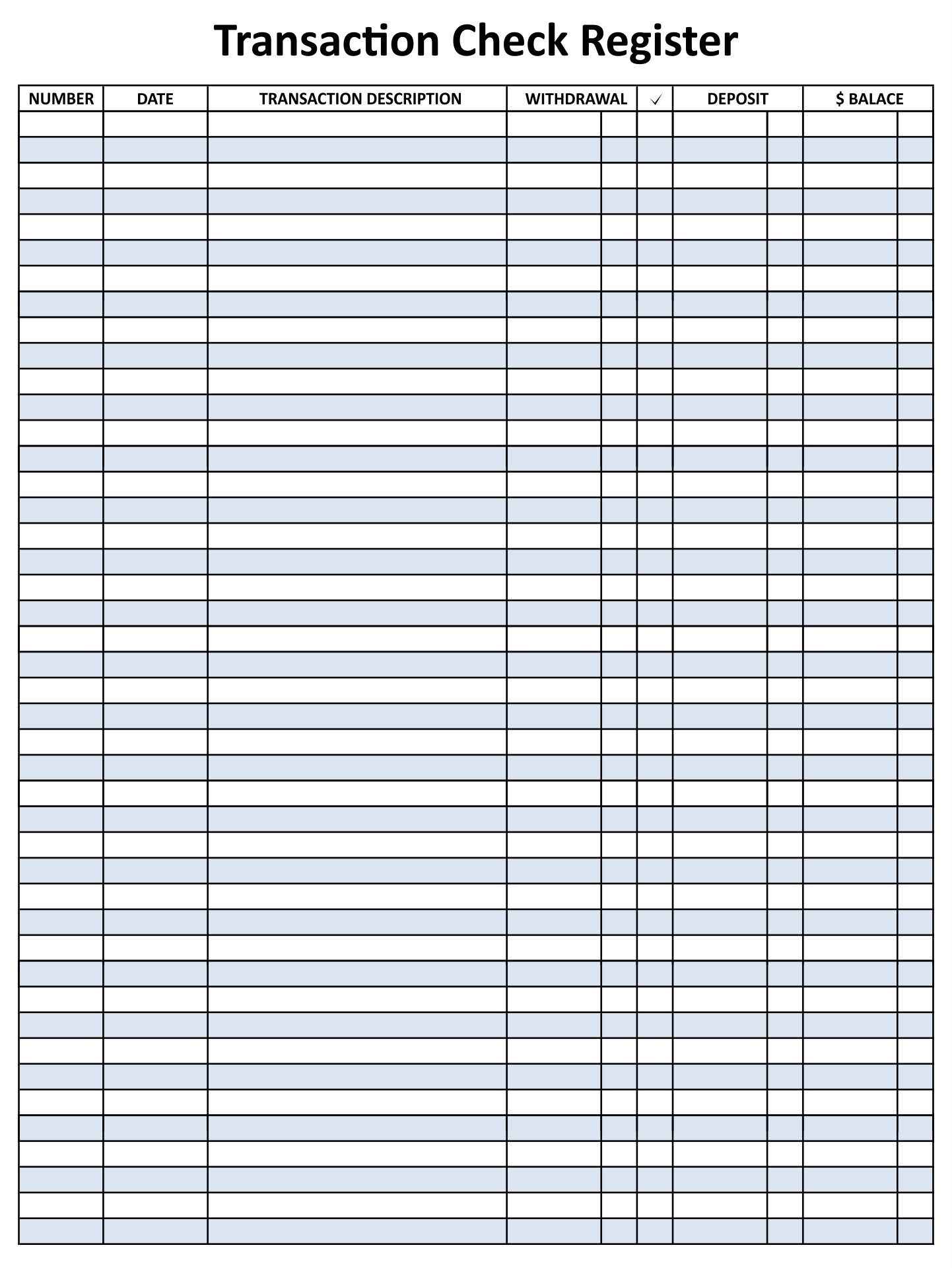 Free Printable Transaction Register | Rossy Printable