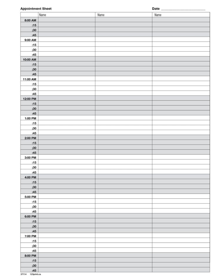 Free Printable Appointment Sheets