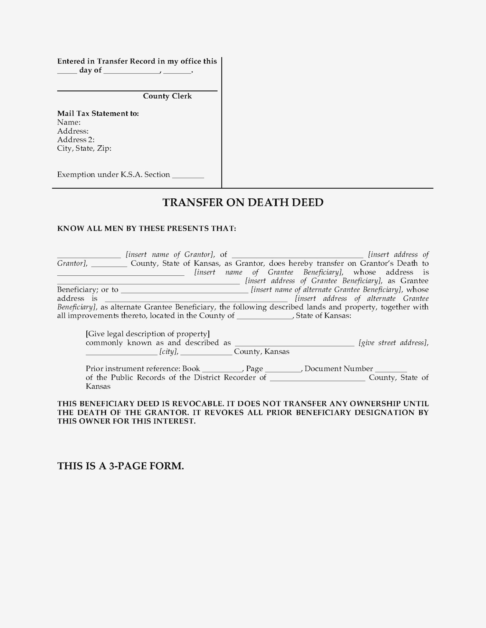 Free Printable Transfer On Death Deed Form Near Colorado