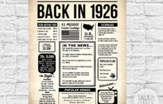 Back In 1926 Printable Newspaper 1926 Birthday Sign Year You Were
