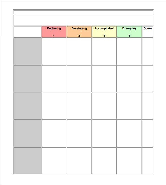 Blank Rubric Template 6 Free Printable PDF Word Excel Format