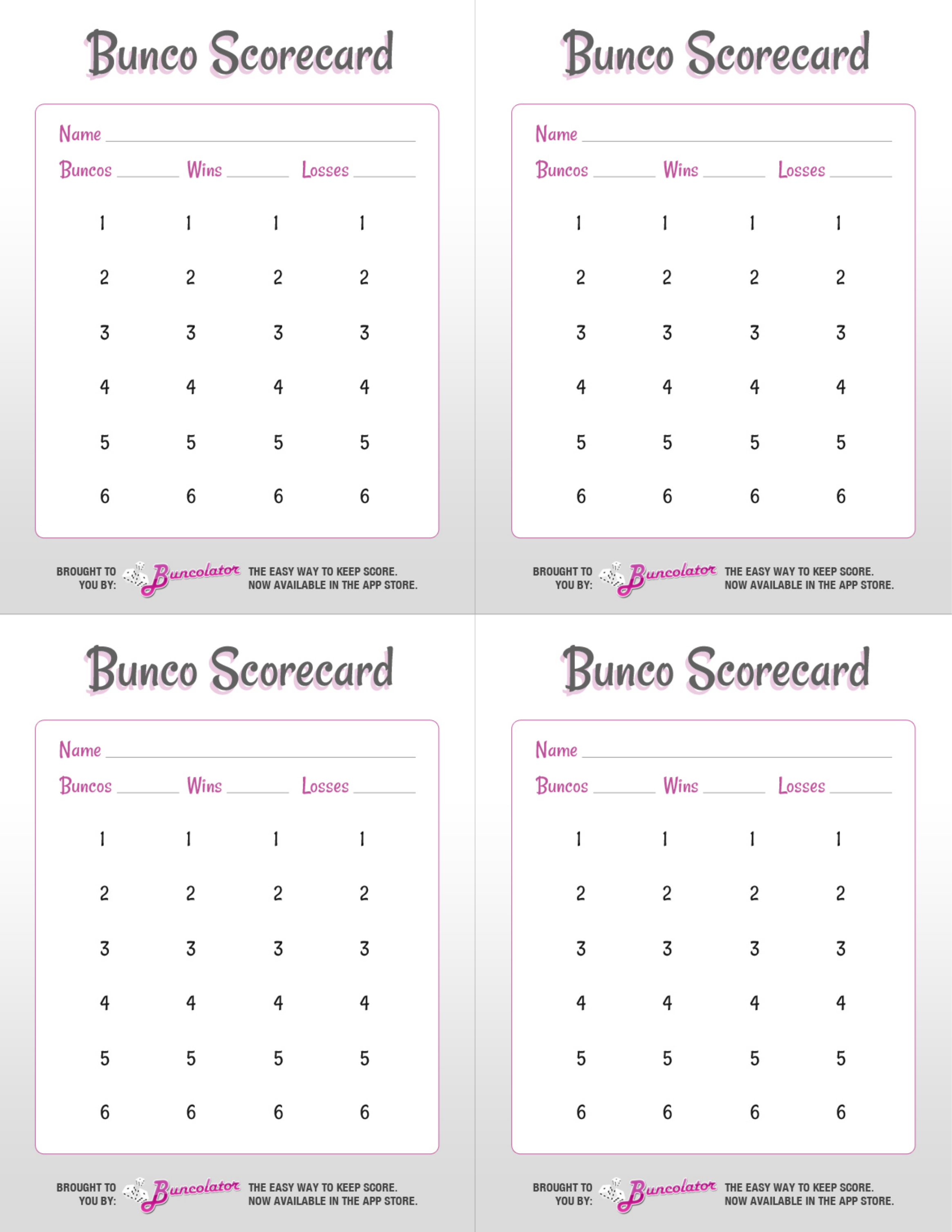 Bunco Score Sheet Template Free Download