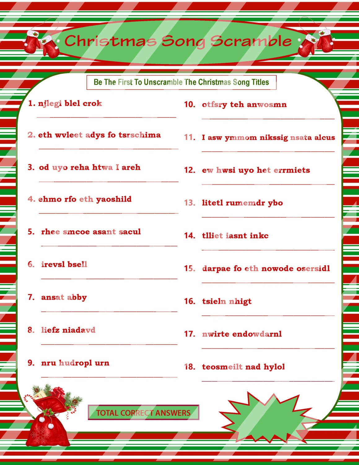 Christmas Scramble Christmas Song Game Printable Christmas