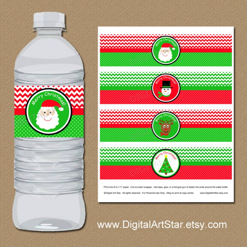 Christmas Water Bottle Label Template Kids Christmas Party Etsy
