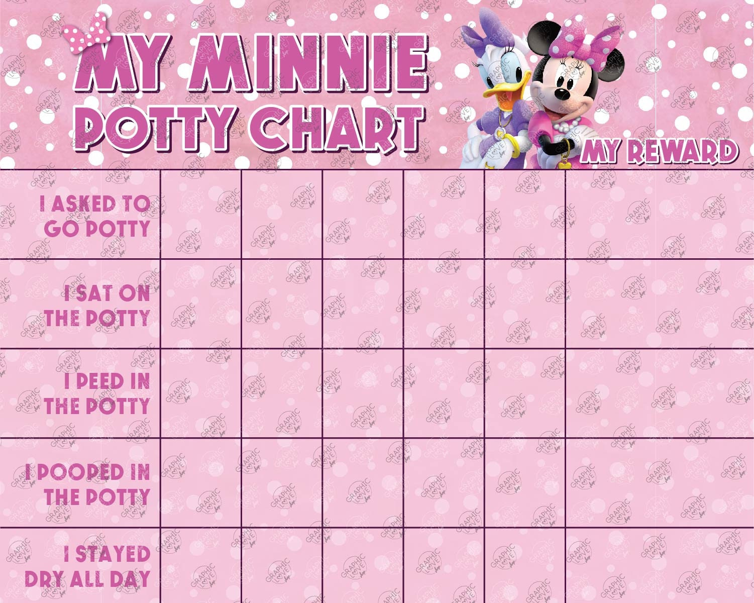 Digital Pink Minnie Mouse Potty Training Chart FREE Punch Cards 