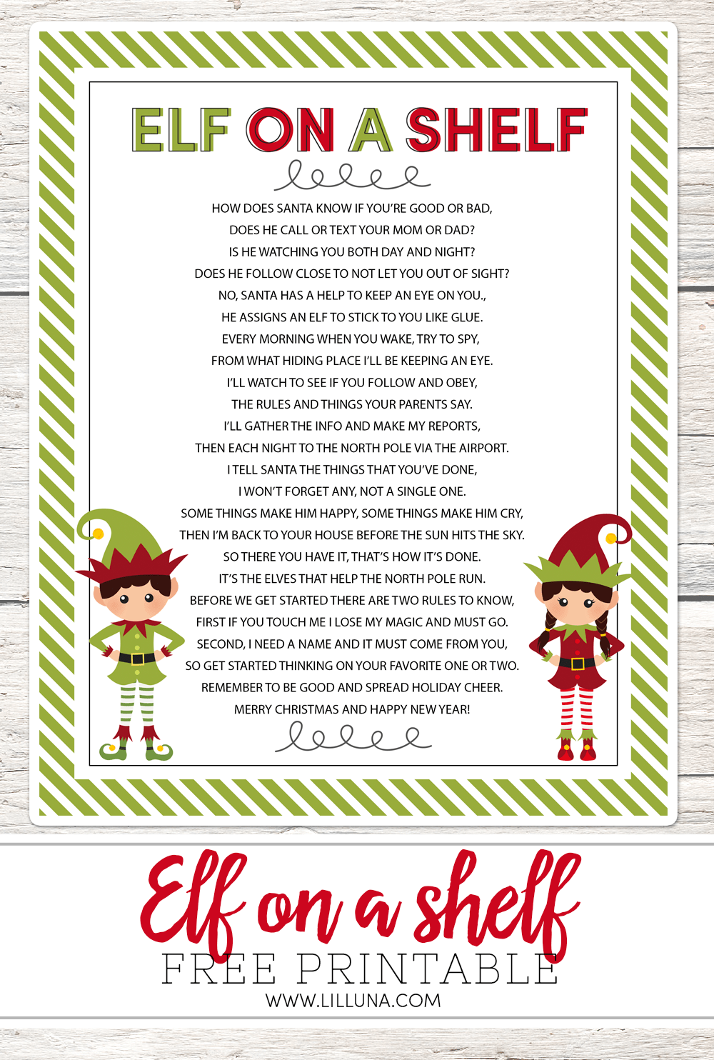 Elf On The Shelf Story FREE Printable Poem Lil 39 Luna