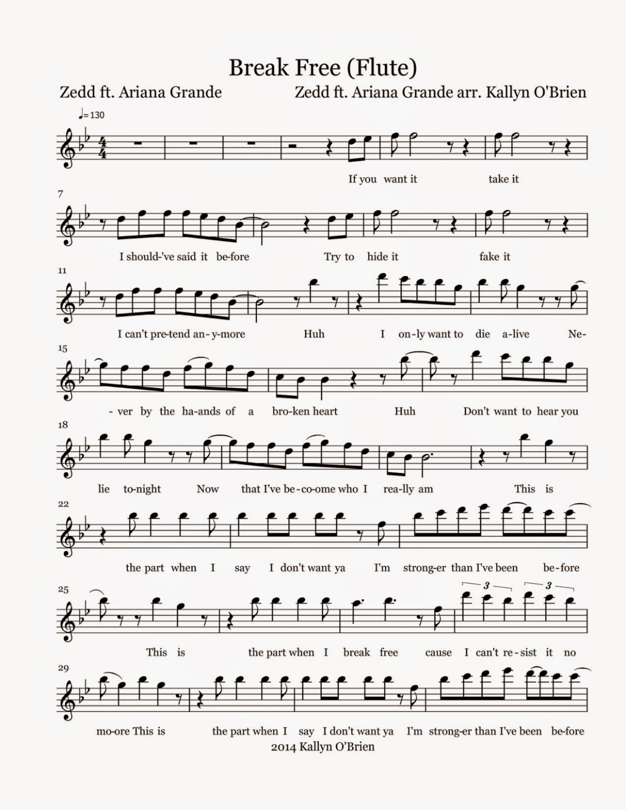 Flute Sheet Music Break Free Sheet Music