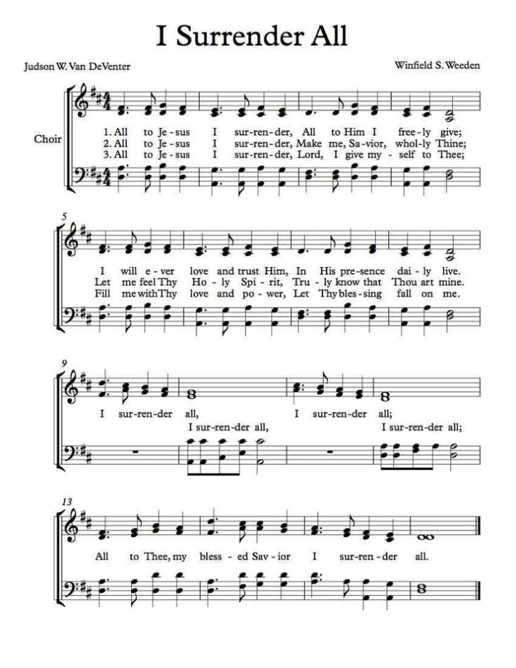 Free Choir Sheet Music I Surrender All Hymn Sheet Music Hymns Rossy Printable 9953