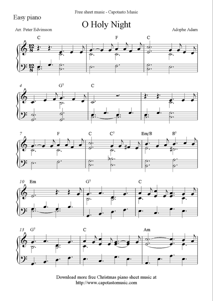Free Christmas Piano Sheet Music For Beginners Printable