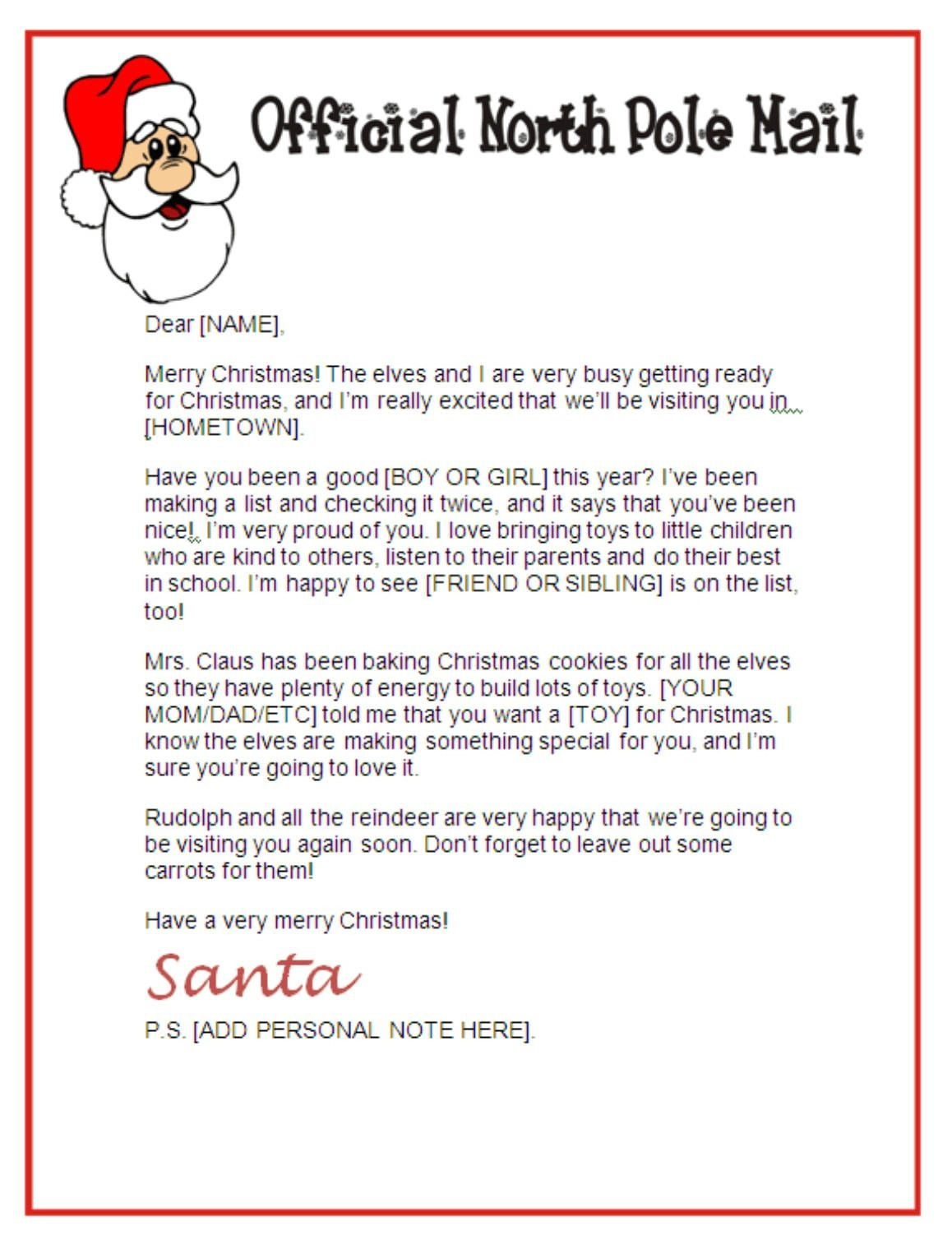 Free Personalized Printable Letters From Santa Claus Free Printable