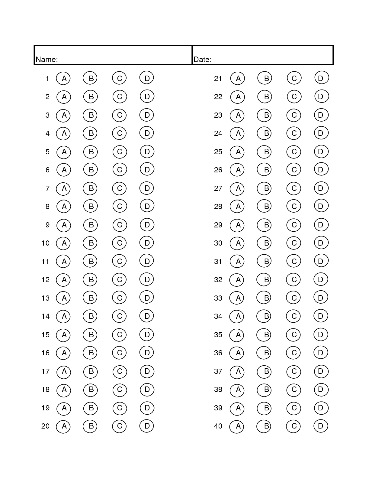 Free Printable Bubble Answer Sheets Rossy Printable