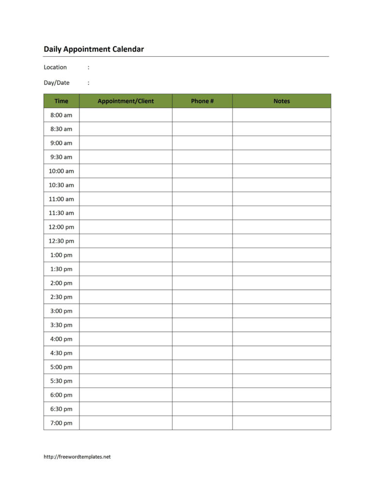 Free Printable Daily Appointment Sheets Daily Appointment Template ...