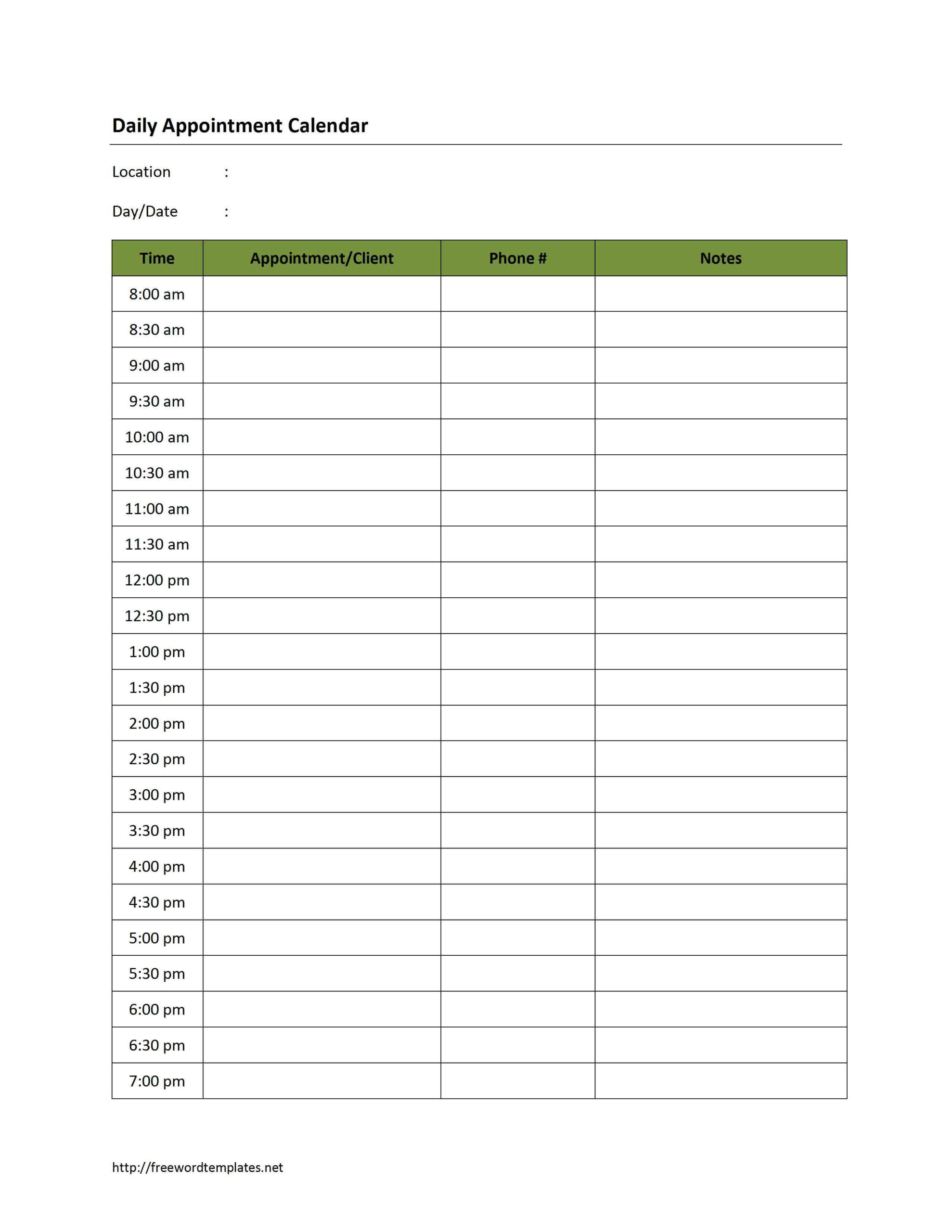 Free Printable Daily Appointment Sheets Daily Appointment Template 