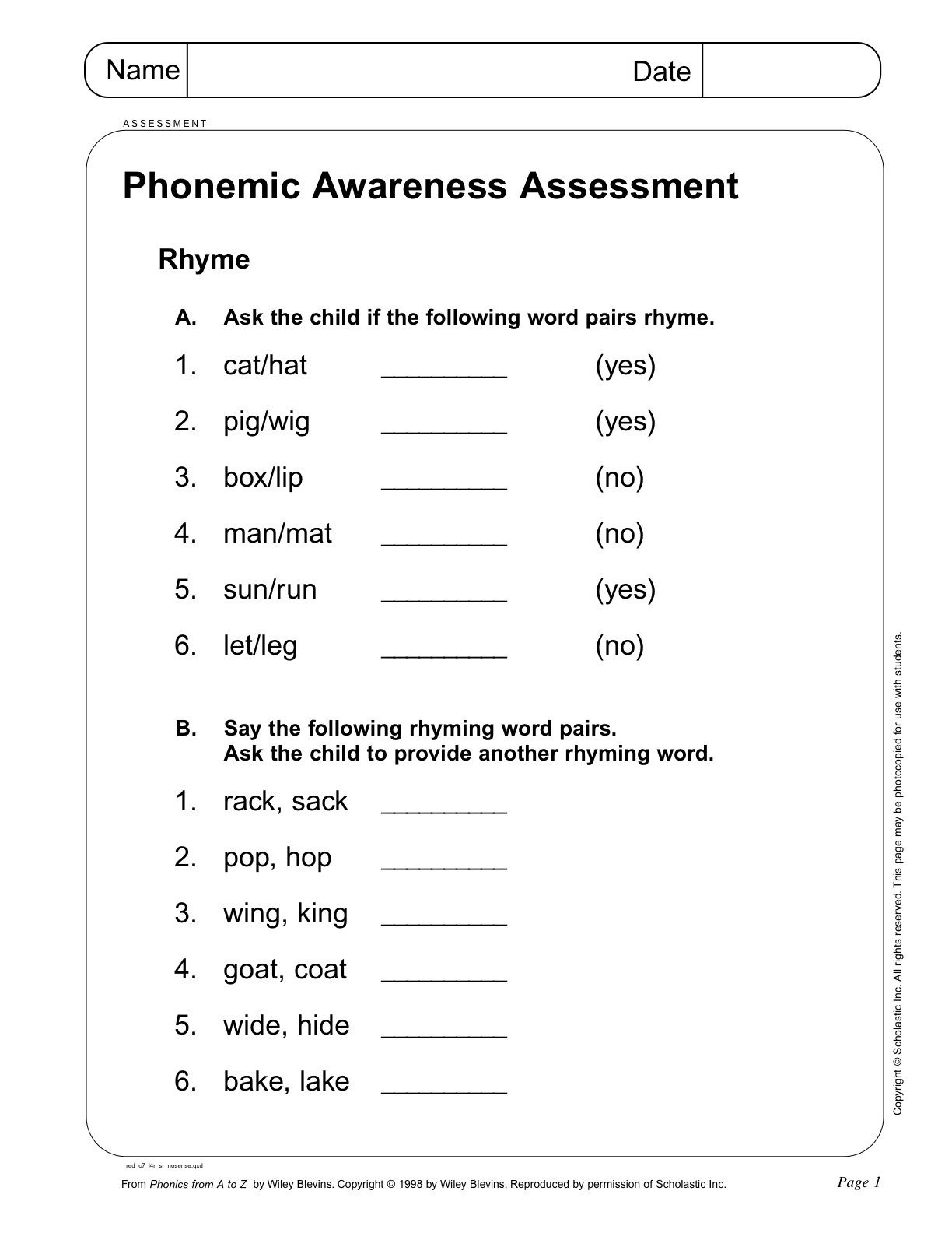 Free Printable Diagnostic Reading Assessments Free Printable