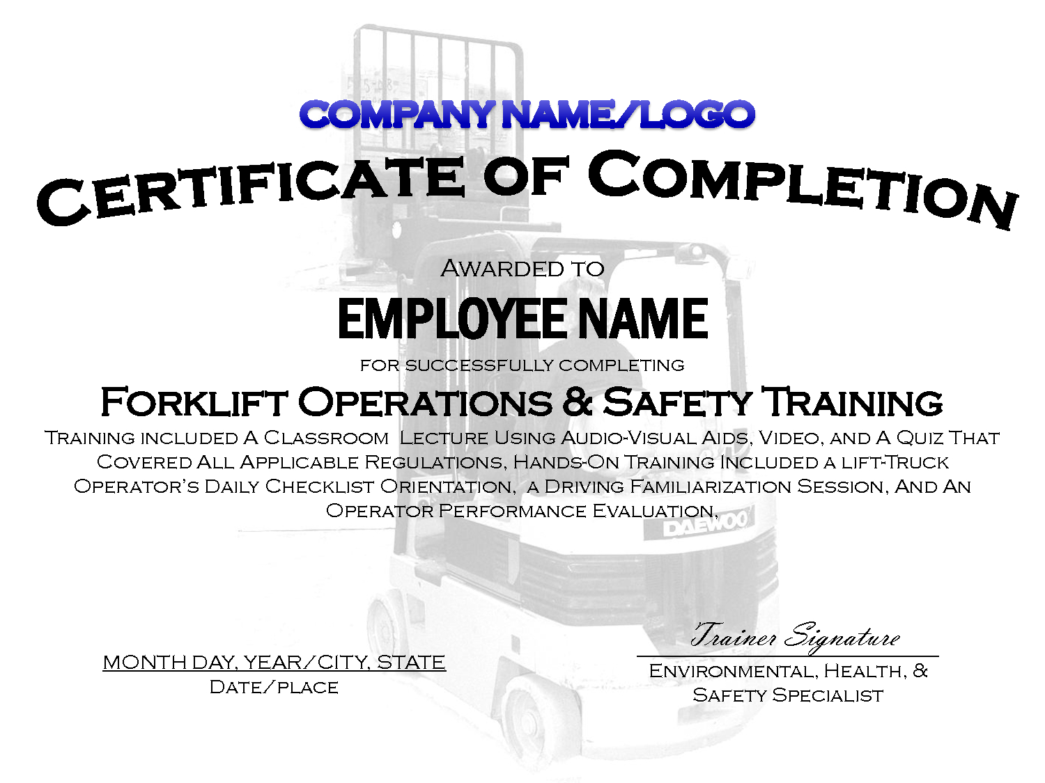 Free Printable Forklift Certification Cards Free Printable A To Z