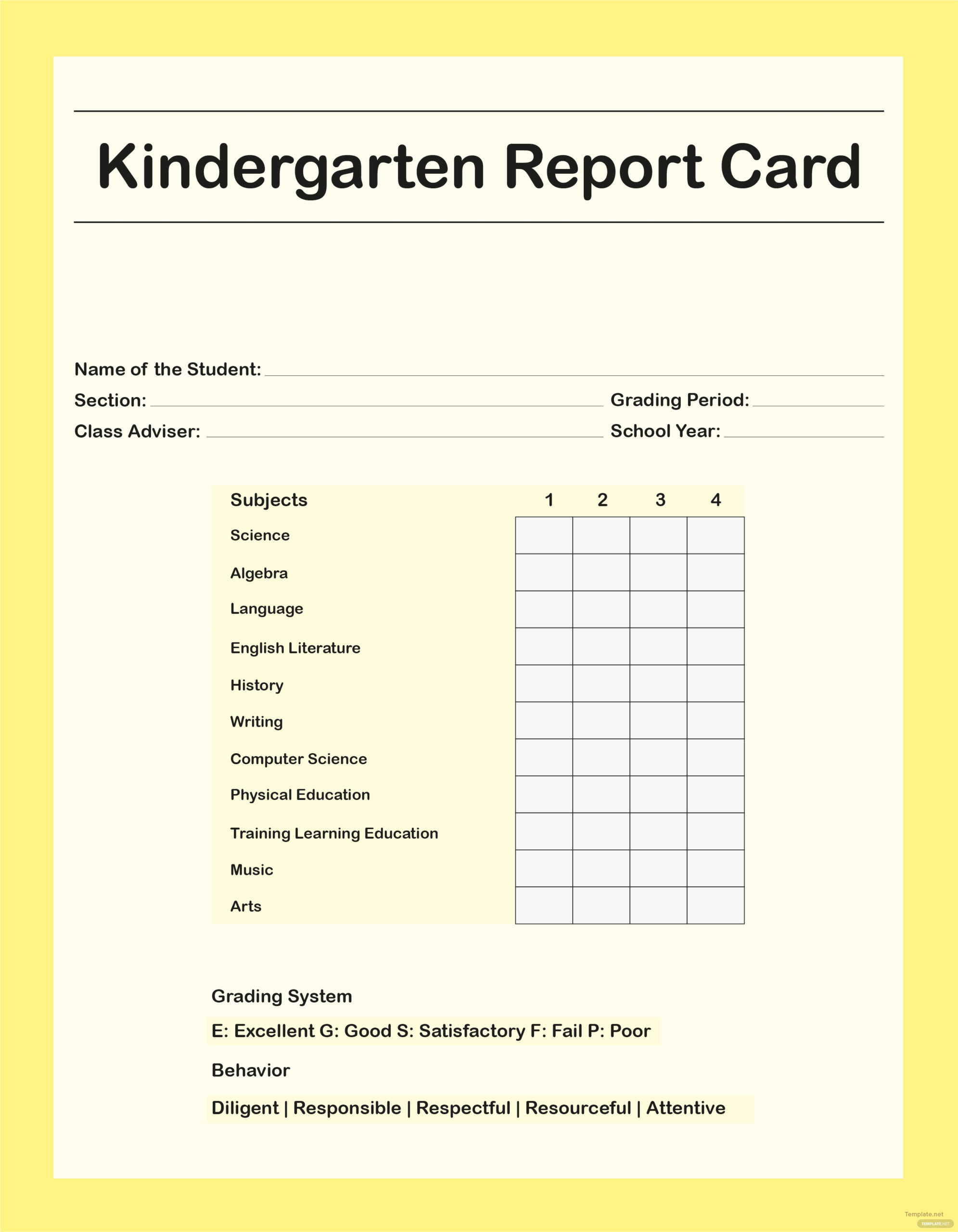 Free Printable Kindergarten Report Cards