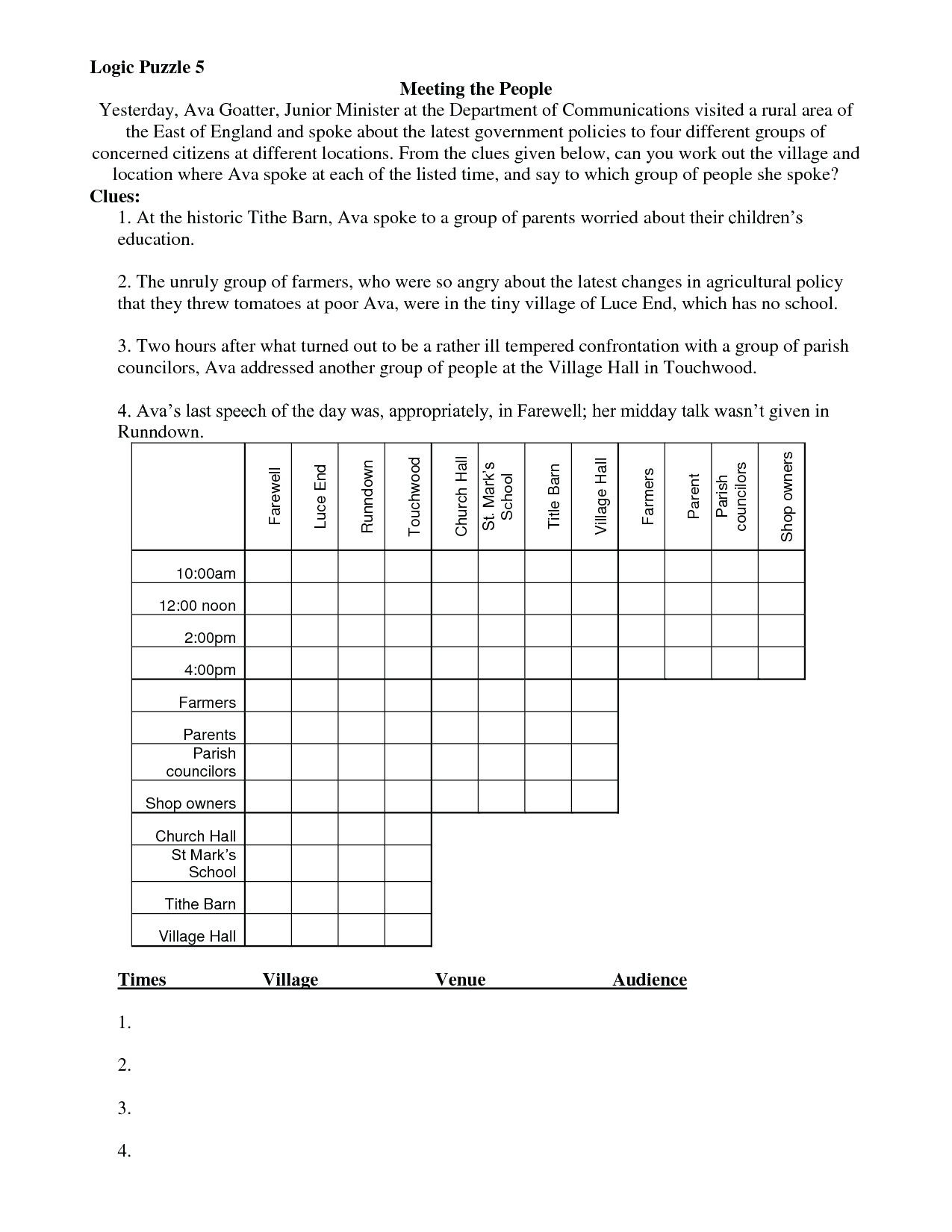 Free Printable Logic Puzzles For Middle School Free Printable