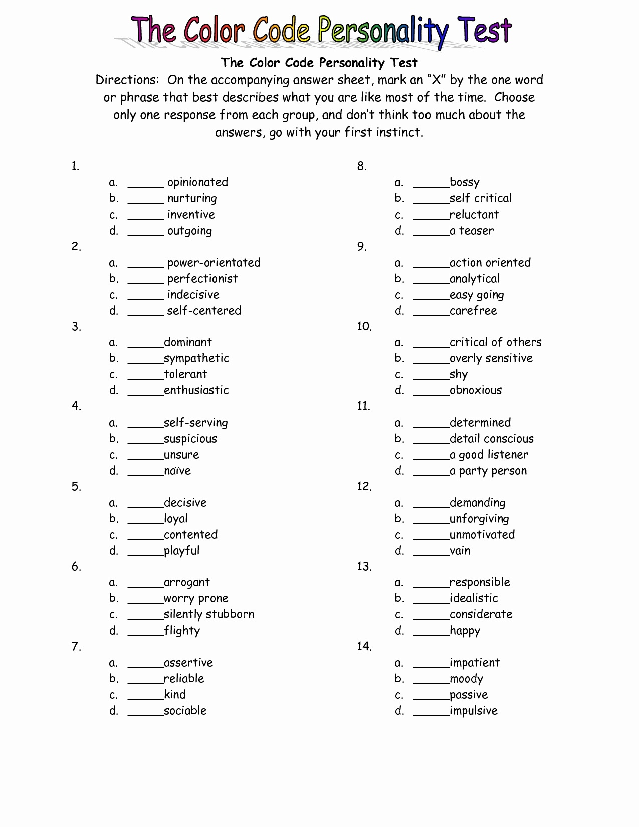 Free Printable Personality Test Free Printable A To Z 