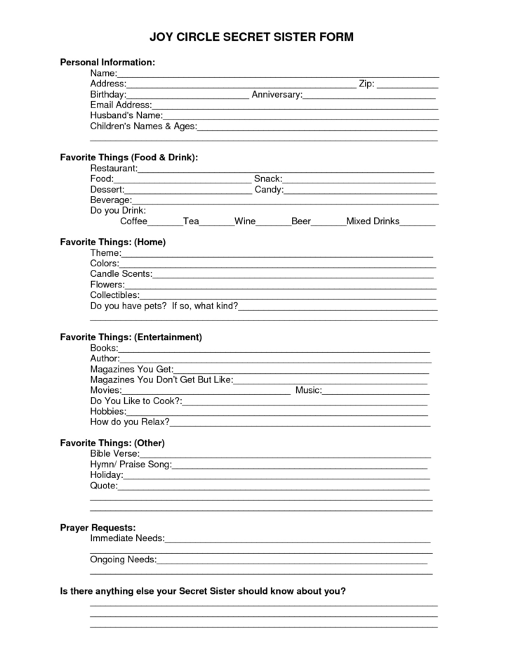 Free Printable Secret Pal Forms Rossy Printable