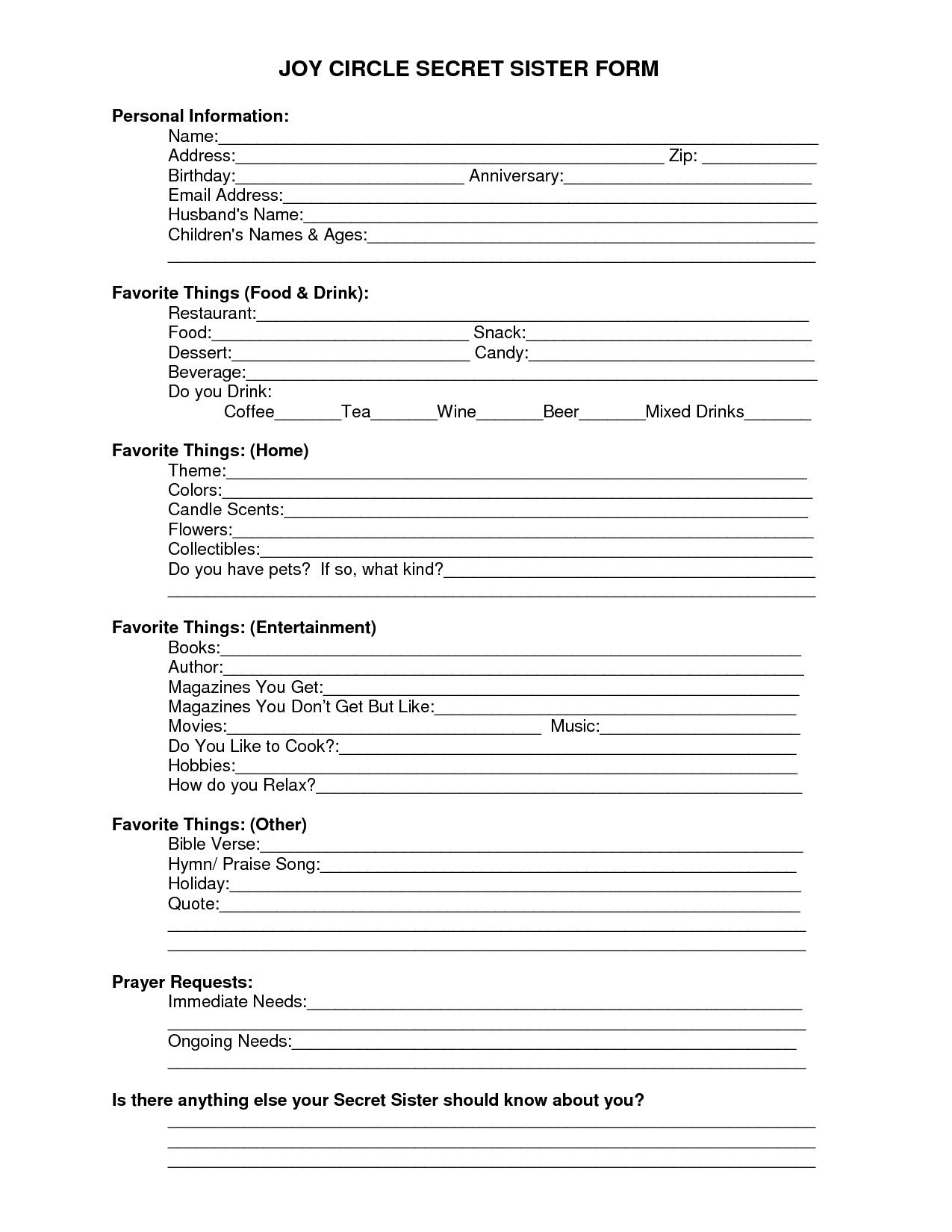 Free Printable Secret Pal Forms Free Printable