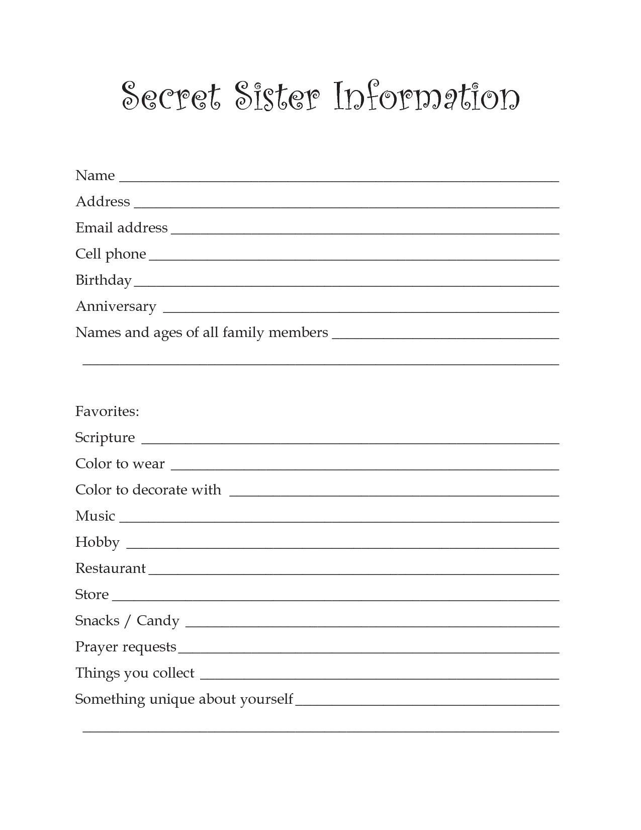 Free Printable Secret Pal Forms