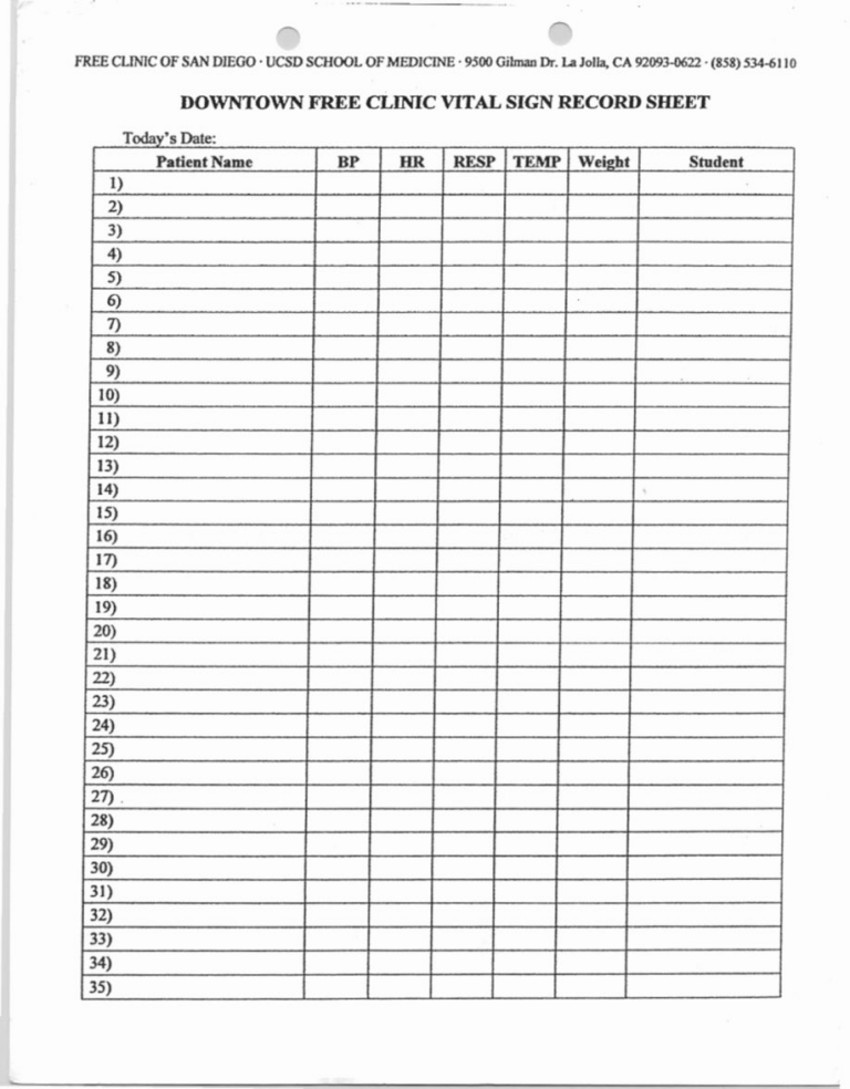 Free Printable Vital Sign Sheets | Rossy Printable