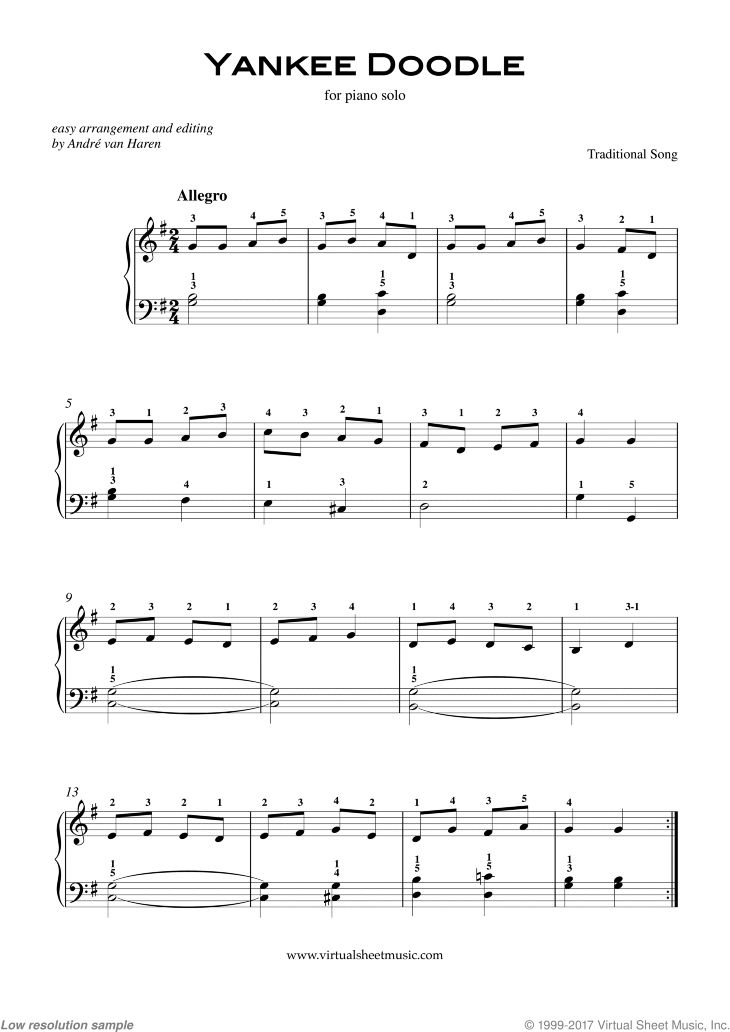 Free Yankee Doodle Sheet Music For Piano Solo High Quality Sheet 