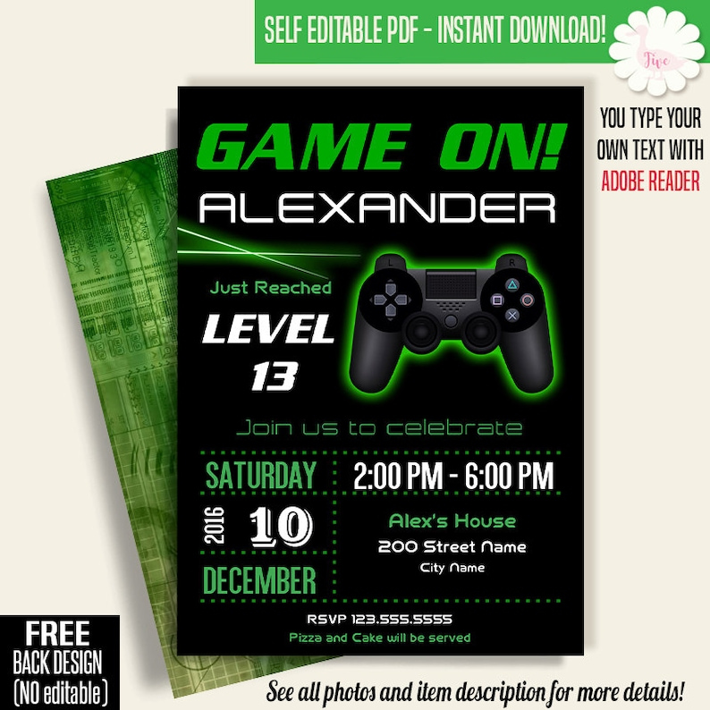 Game On Invitation Video Game Party Invitation Gaming Etsy