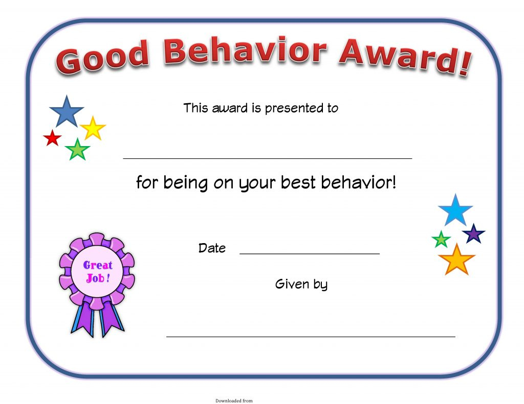 Good Behavior Certificate PDF PDF Format E database