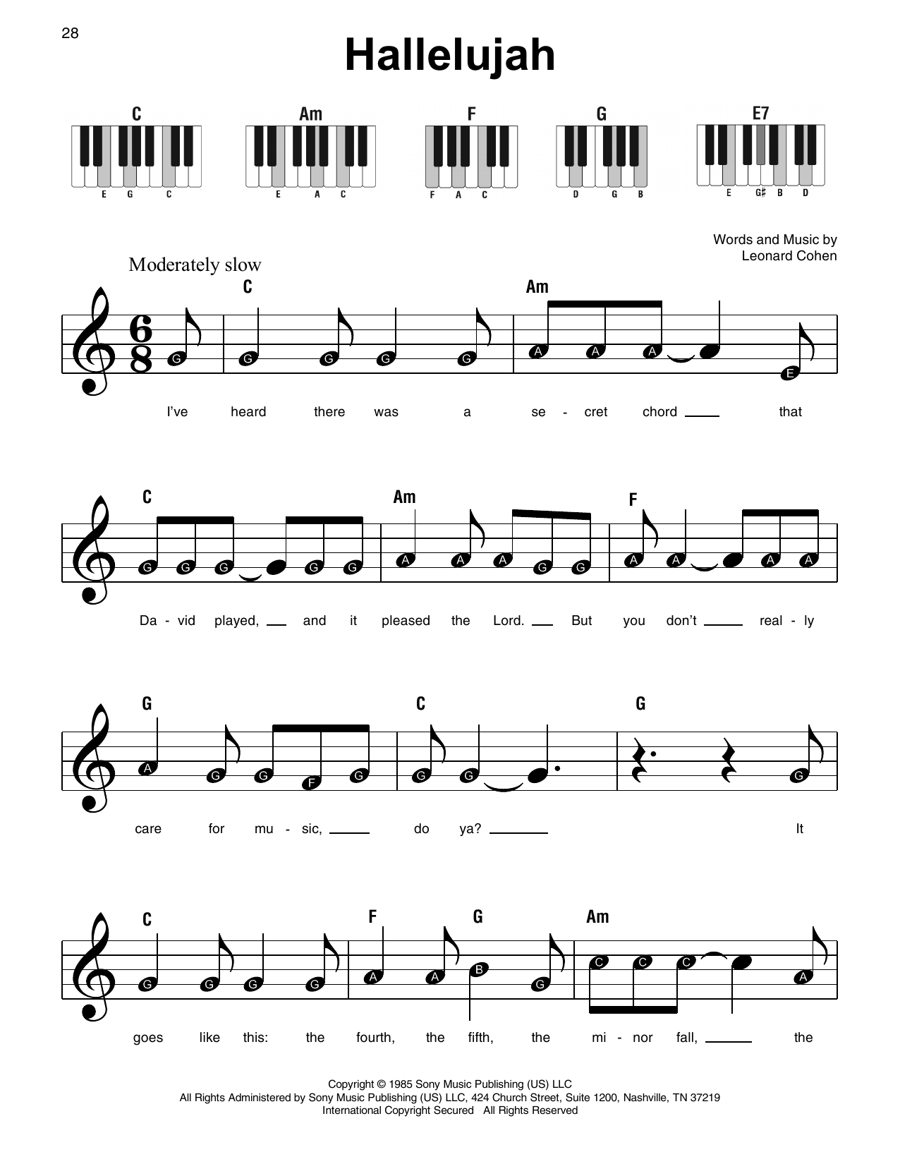 Hallelujah Sheet Music Leonard Cohen Super Easy Piano