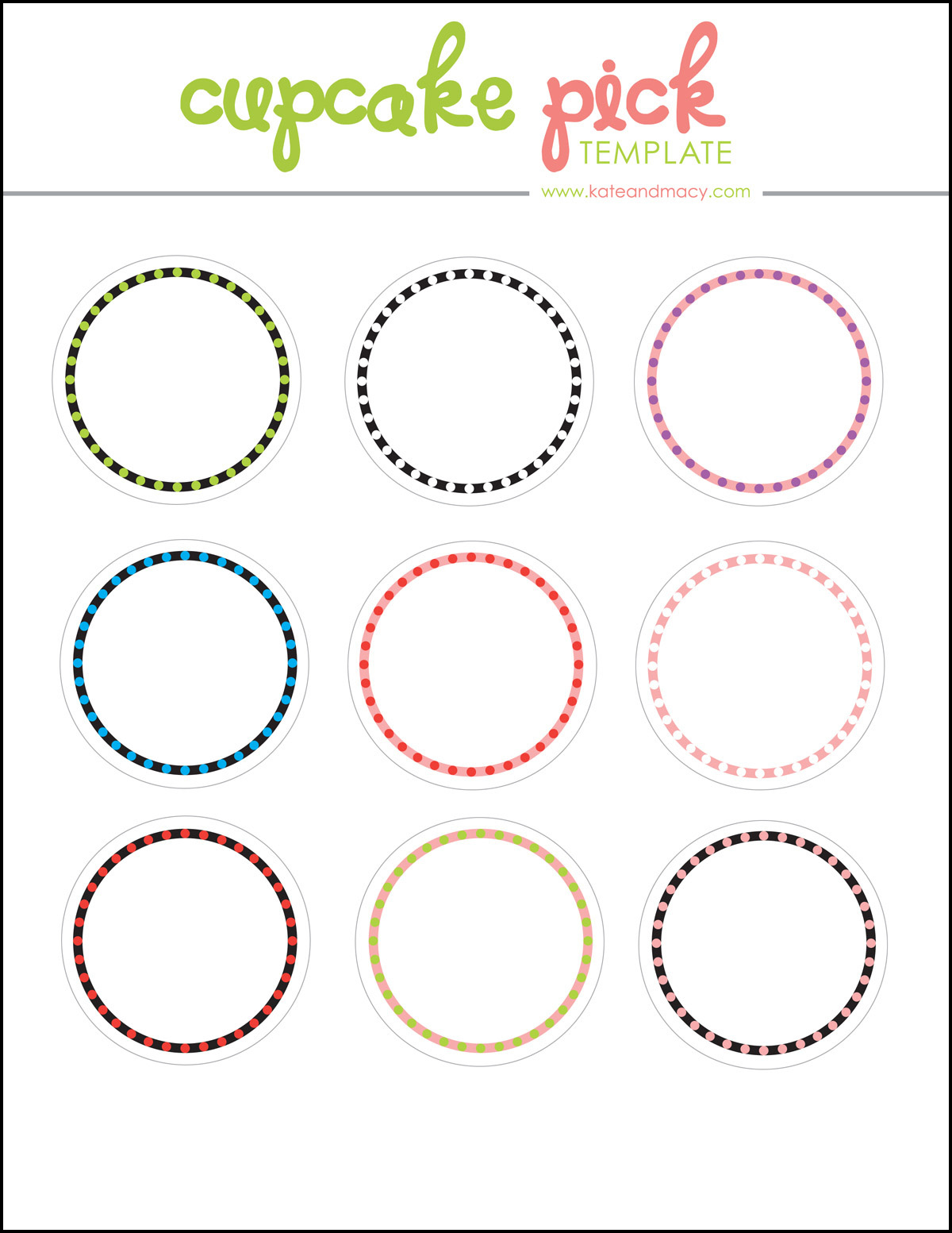 KATE MACY Free Digital Cupcake Pick Topper Template