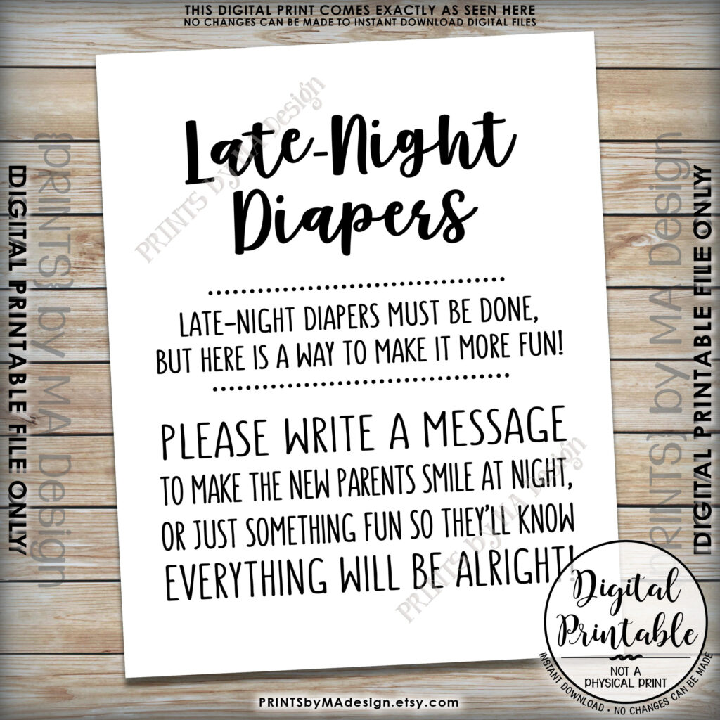 Late Night Diaper Sign Free Printable | Rossy Printable
