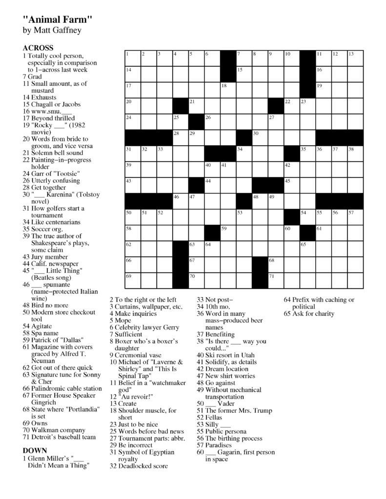 Merl Reagle 39 S Sunday Crossword Free Printable Free Printable A To Z ...