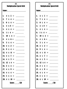 Multiplication Speed Drills By Becauseimsmart Teachers Pay Teachers