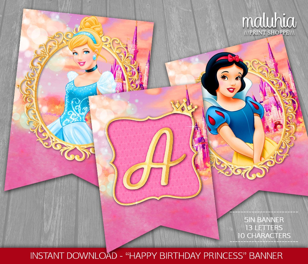 Princess Birthday Banner INSTANT DOWNLOAD Disney