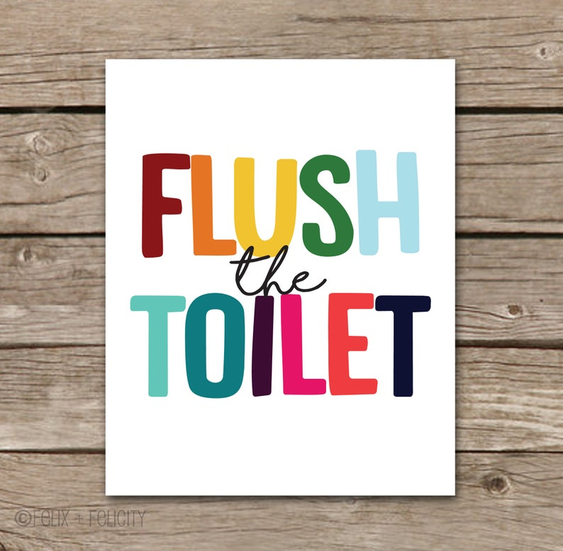 Printable Bathroom Sign Flush The Toilet Pop Of Color Etsy