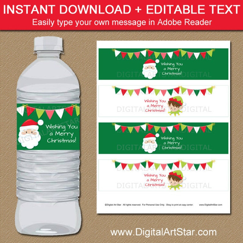 PRINTABLE Christmas Water Bottle Labels Editable Santa Water Etsy