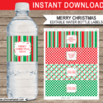 Printable Christmas Water Bottle Labels Template Editable Text