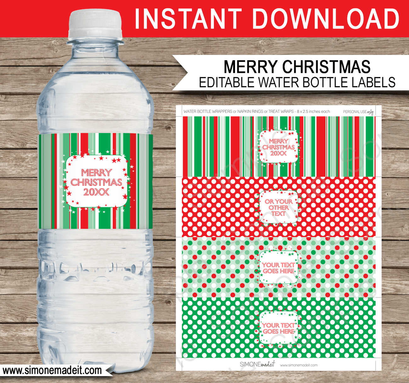 Printable Christmas Water Bottle Labels Template Editable Text