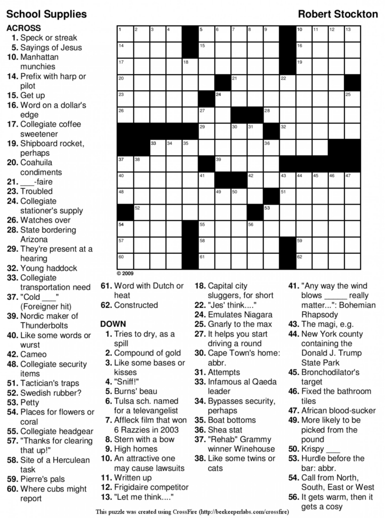 Printable Crossword Puzzle Medium Difficulty Printable Crossword