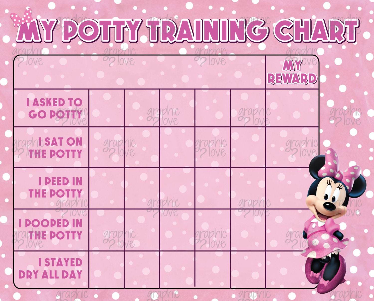 Printable Minnie Mouse Potty Training Chart FREE Punch Cards Disney 