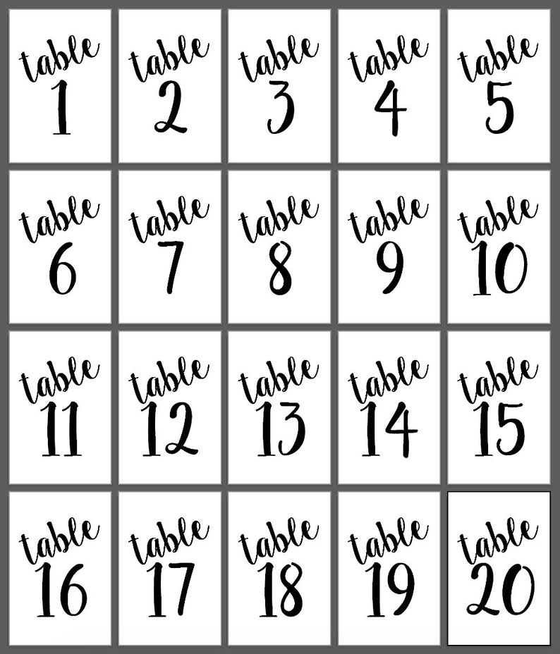 Printable Wedding Table Numbers Table Numbers 1 20 Size 4x6 Etsy