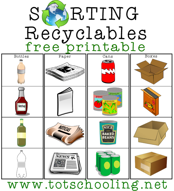 Recycling Sorting Free Printable Totschooling Toddler Preschool 