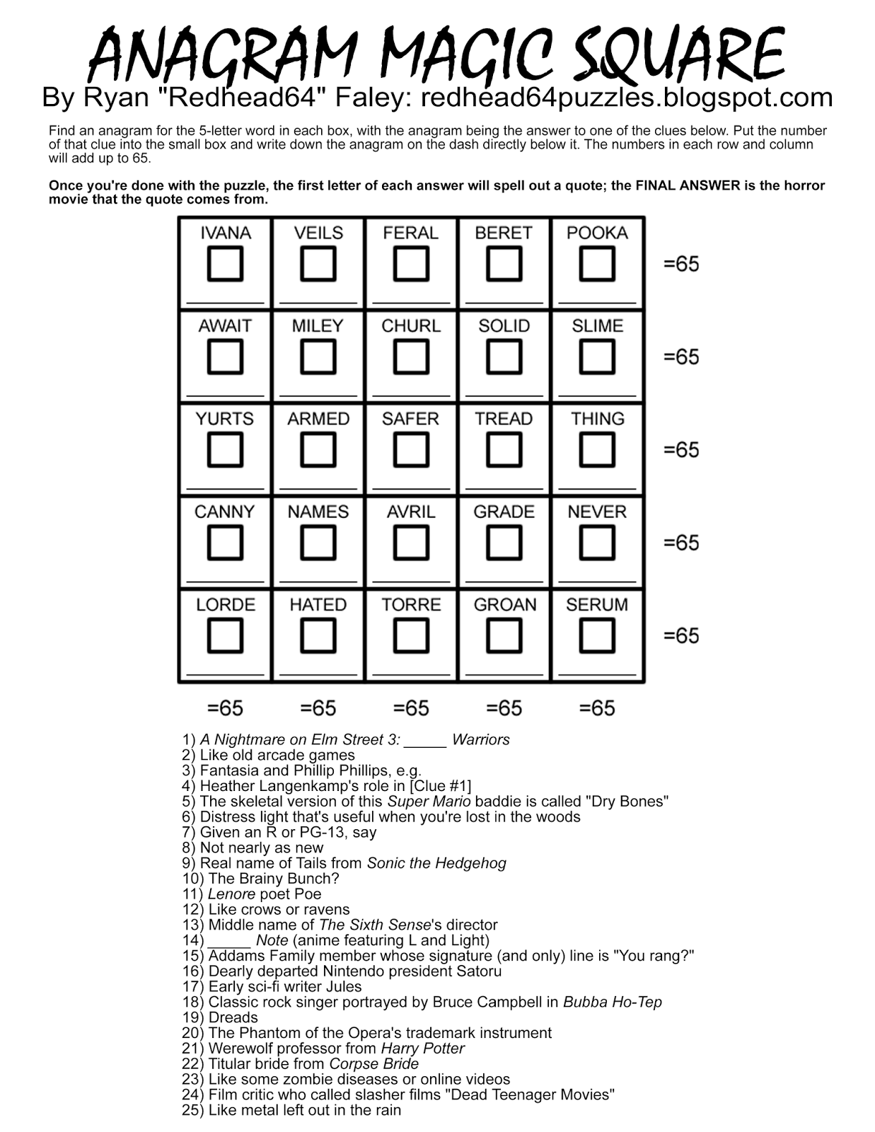 Redhead64 39 s Obscure Puzzle Blog HALLOWEEN MONTH PUZZLE 45 Anagram 