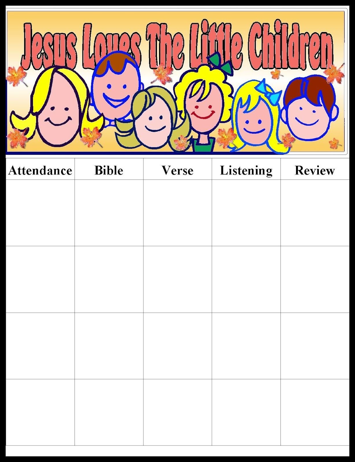 Sunday School Attendance Chart Free Printable Free Printable