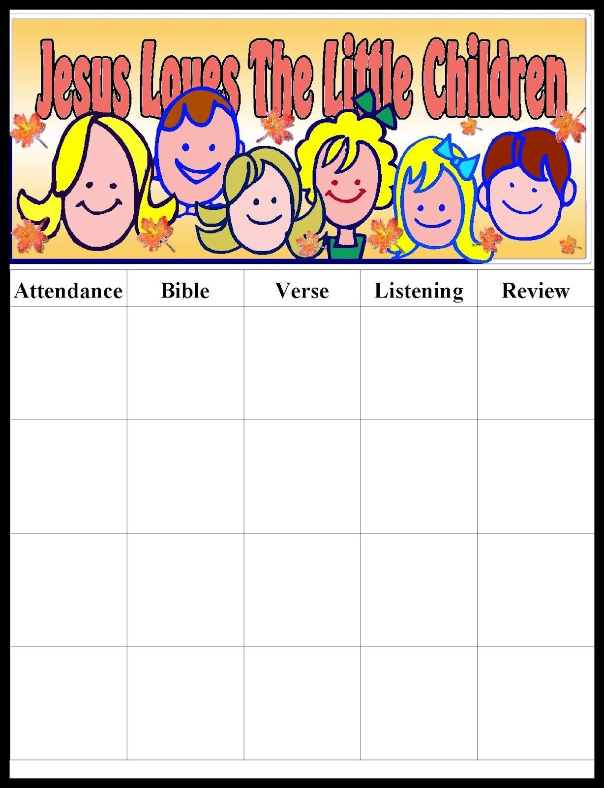 Printable Sunday School Attendance Sheet Pdf