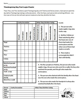 Thanksgiving Fun Six Logic Puzzles And Brain Teasers For Middle School 